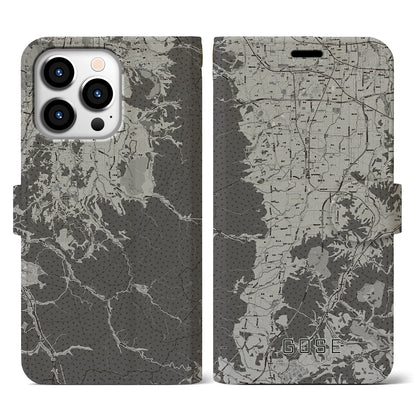 【御所（奈良県）】地図柄iPhoneケース（手帳タイプ）モノトーン・iPhone 13 Pro 用