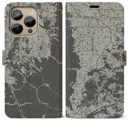 【御所（奈良県）】地図柄iPhoneケース（手帳タイプ）モノトーン・iPhone 14 Pro Max 用