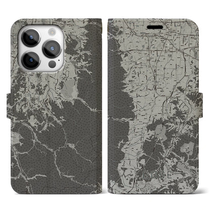 【御所（奈良県）】地図柄iPhoneケース（手帳タイプ）モノトーン・iPhone 14 Pro 用