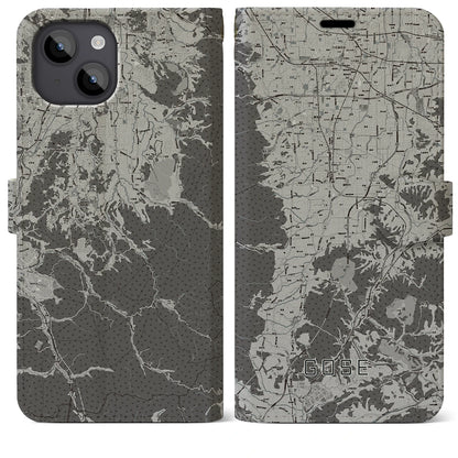 【御所（奈良県）】地図柄iPhoneケース（手帳タイプ）モノトーン・iPhone 14 Plus 用