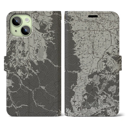 【御所（奈良県）】地図柄iPhoneケース（手帳タイプ）モノトーン・iPhone 15 用