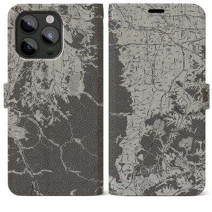 【御所（奈良県）】地図柄iPhoneケース（手帳タイプ）モノトーン・iPhone 15 Pro Max 用
