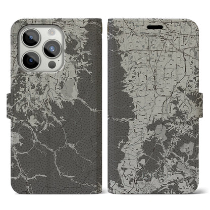 【御所（奈良県）】地図柄iPhoneケース（手帳タイプ）モノトーン・iPhone 15 Pro 用