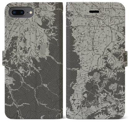 【御所（奈良県）】地図柄iPhoneケース（手帳タイプ）モノトーン・iPhone 8Plus /7Plus / 6sPlus / 6Plus 用