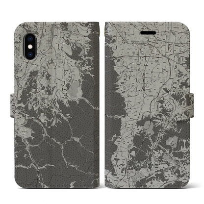 【御所（奈良県）】地図柄iPhoneケース（手帳タイプ）モノトーン・iPhone XS / X 用