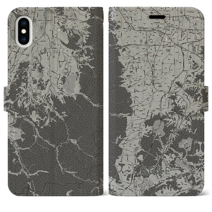【御所（奈良県）】地図柄iPhoneケース（手帳タイプ）モノトーン・iPhone XS Max 用