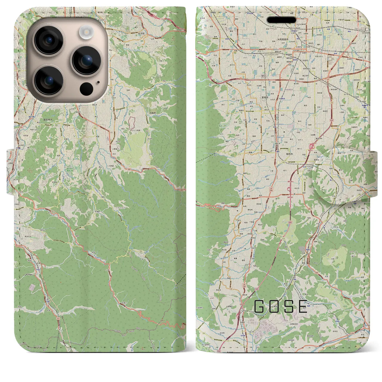 【御所（奈良県）】地図柄iPhoneケース（手帳タイプ）ナチュラル・iPhone 16 Plus 用