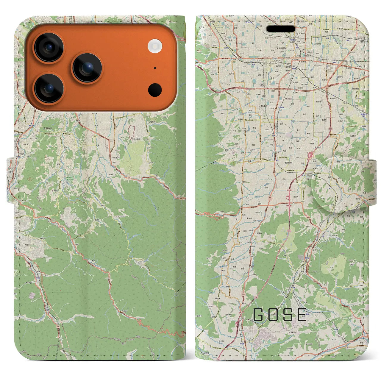 【御所（奈良県）】地図柄iPhoneケース（手帳タイプ）ナチュラル・iPhone 17 Pro Max 用