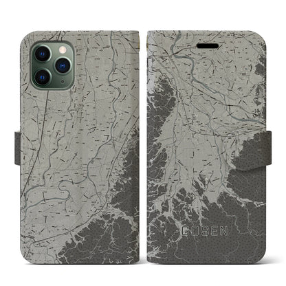 【五泉（新潟県）】地図柄iPhoneケース（手帳タイプ）モノトーン・iPhone 11 Pro 用