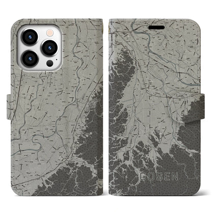 【五泉（新潟県）】地図柄iPhoneケース（手帳タイプ）モノトーン・iPhone 13 Pro 用