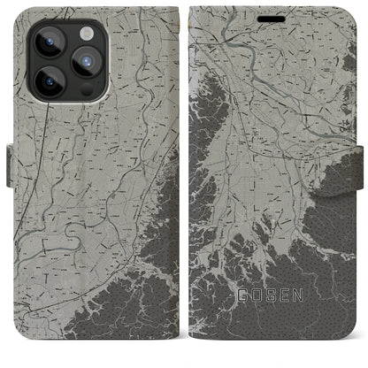 【五泉（新潟県）】地図柄iPhoneケース（手帳タイプ）モノトーン・iPhone 15 Pro Max 用