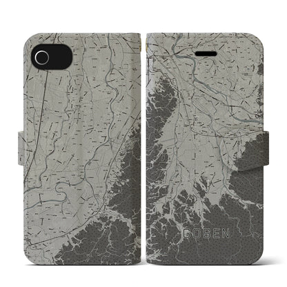 【五泉（新潟県）】地図柄iPhoneケース（手帳タイプ）モノトーン・iPhone SE（第3 / 第2世代） / 8 / 7 / 6s / 6 用