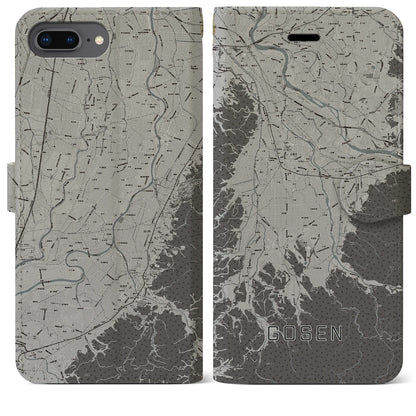 【五泉（新潟県）】地図柄iPhoneケース（手帳タイプ）モノトーン・iPhone 8Plus /7Plus / 6sPlus / 6Plus 用