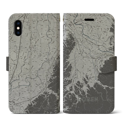 【五泉（新潟県）】地図柄iPhoneケース（手帳タイプ）モノトーン・iPhone XS / X 用