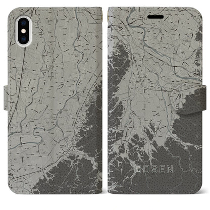 【五泉（新潟県）】地図柄iPhoneケース（手帳タイプ）モノトーン・iPhone XS Max 用