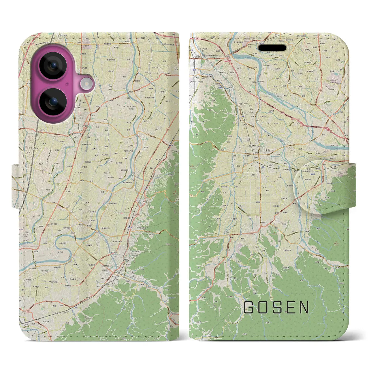 【五泉（新潟県）】地図柄iPhoneケース（手帳タイプ）ナチュラル・iPhone 16 Pro 用