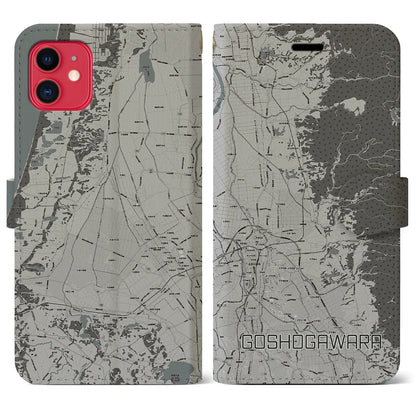 【五所川原（青森県）】地図柄iPhoneケース（手帳タイプ）モノトーン・iPhone 11 用