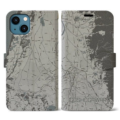 【五所川原（青森県）】地図柄iPhoneケース（手帳タイプ）モノトーン・iPhone 13 用