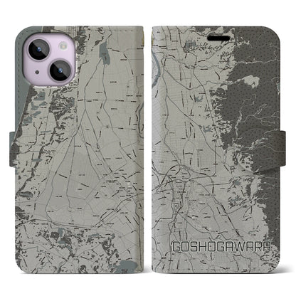 【五所川原（青森県）】地図柄iPhoneケース（手帳タイプ）モノトーン・iPhone 14 用