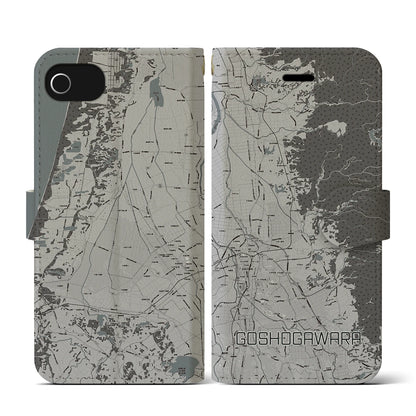 【五所川原（青森県）】地図柄iPhoneケース（手帳タイプ）モノトーン・iPhone SE（第3 / 第2世代） / 8 / 7 / 6s / 6 用