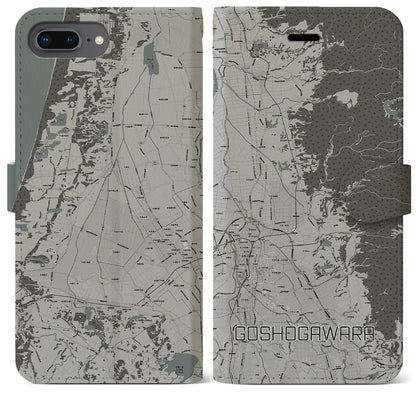 【五所川原（青森県）】地図柄iPhoneケース（手帳タイプ）モノトーン・iPhone 8Plus /7Plus / 6sPlus / 6Plus 用