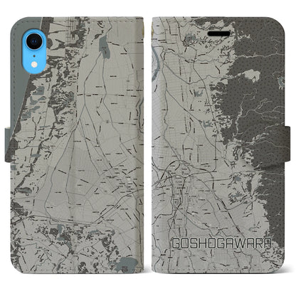 【五所川原（青森県）】地図柄iPhoneケース（手帳タイプ）モノトーン・iPhone XR 用