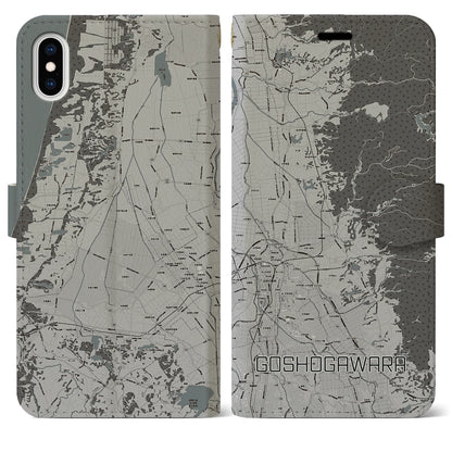 【五所川原（青森県）】地図柄iPhoneケース（手帳タイプ）モノトーン・iPhone XS Max 用