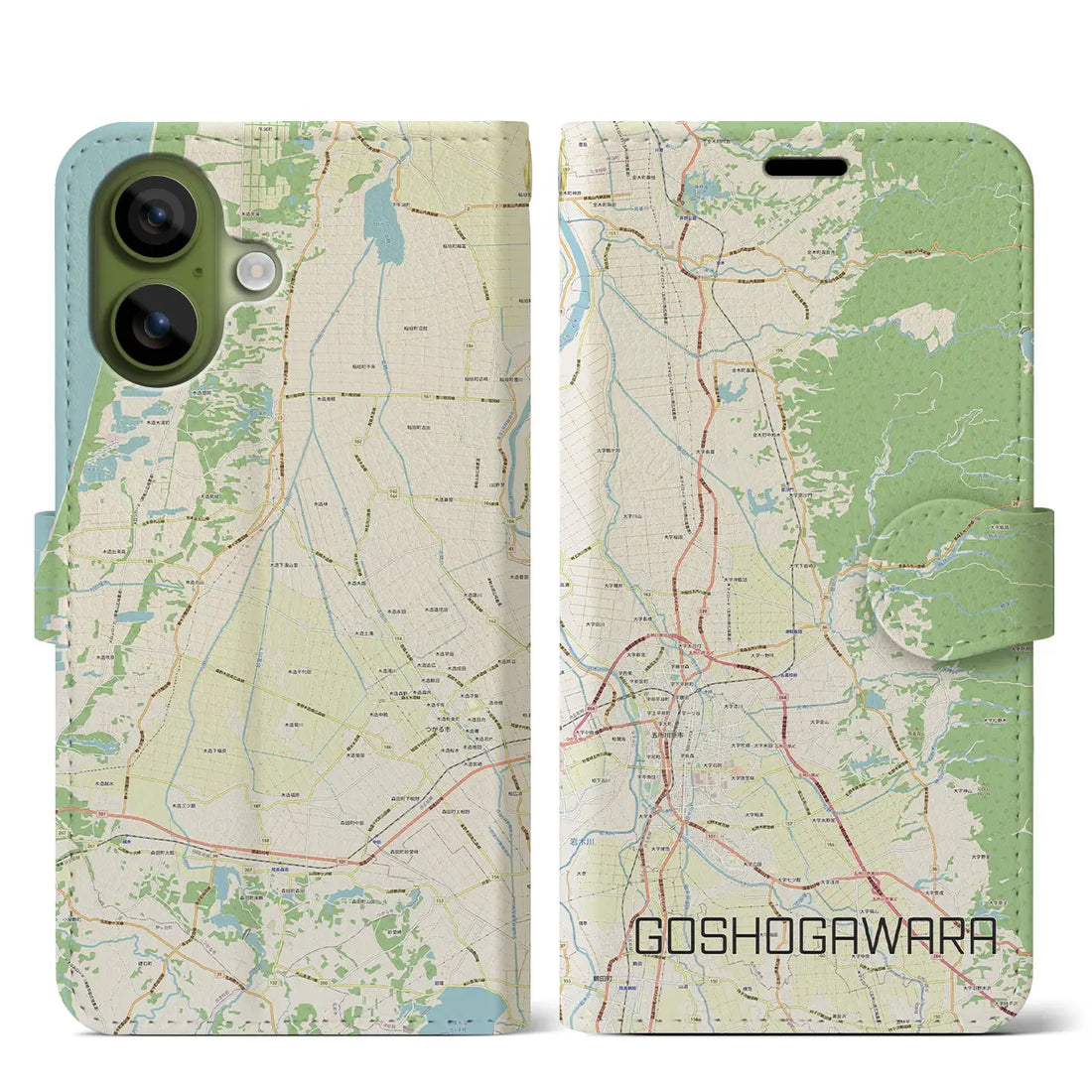 【五所川原（青森県）】地図柄iPhoneケース（手帳タイプ）ナチュラル・iPhone 17 Pro Max 用