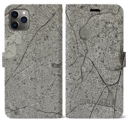 【五反田（東京都）】地図柄iPhoneケース（手帳タイプ）モノトーン・iPhone 11 Pro Max 用