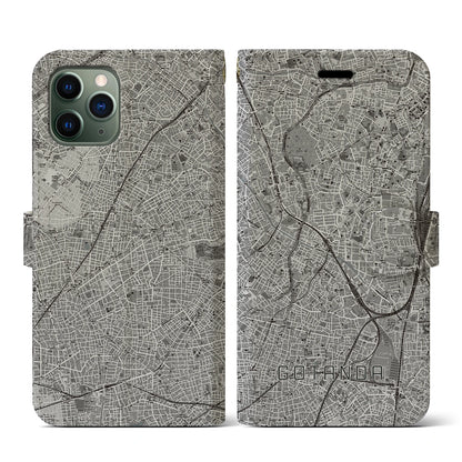 【五反田（東京都）】地図柄iPhoneケース（手帳タイプ）モノトーン・iPhone 11 Pro 用