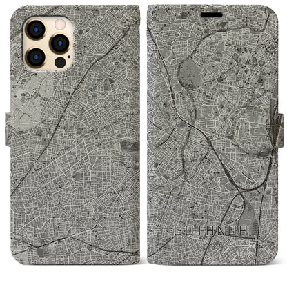 【五反田（東京都）】地図柄iPhoneケース（手帳タイプ）モノトーン・iPhone 12 Pro Max 用