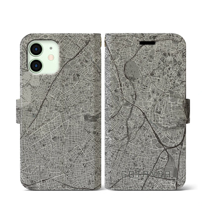 【五反田（東京都）】地図柄iPhoneケース（手帳タイプ）モノトーン・iPhone 12 mini 用