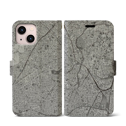 【五反田（東京都）】地図柄iPhoneケース（手帳タイプ）モノトーン・iPhone 13 mini 用