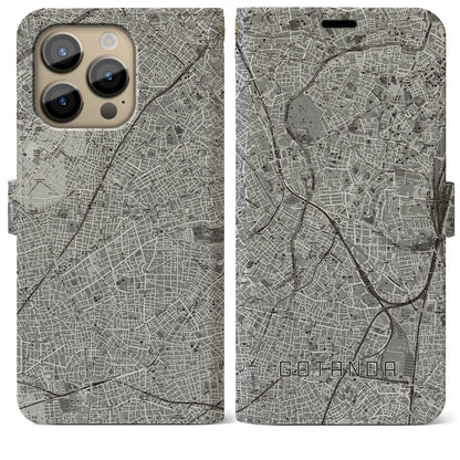 【五反田（東京都）】地図柄iPhoneケース（手帳タイプ）モノトーン・iPhone 14 Pro Max 用