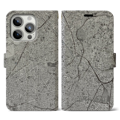 【五反田（東京都）】地図柄iPhoneケース（手帳タイプ）モノトーン・iPhone 15 Pro 用