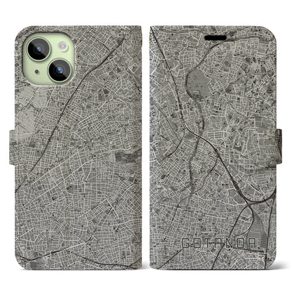 【五反田（東京都）】地図柄iPhoneケース（手帳タイプ）モノトーン・iPhone 15 用