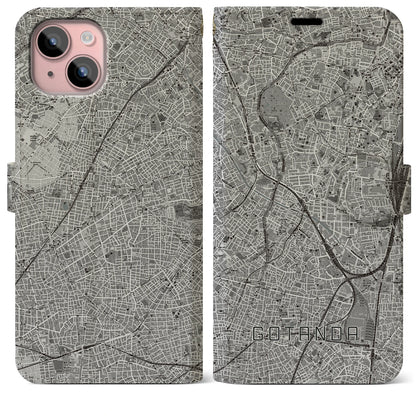【五反田（東京都）】地図柄iPhoneケース（手帳タイプ）モノトーン・iPhone 15 Plus 用