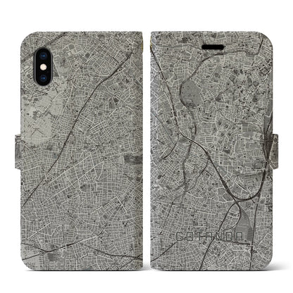 【五反田（東京都）】地図柄iPhoneケース（手帳タイプ）モノトーン・iPhone XS / X 用