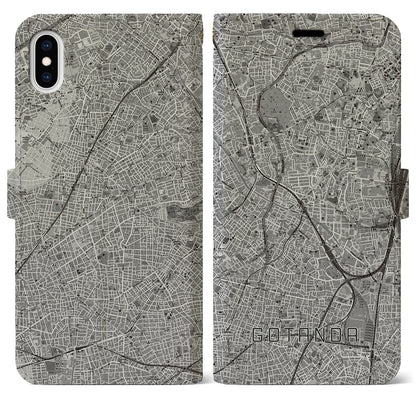 【五反田（東京都）】地図柄iPhoneケース（手帳タイプ）モノトーン・iPhone XS Max 用