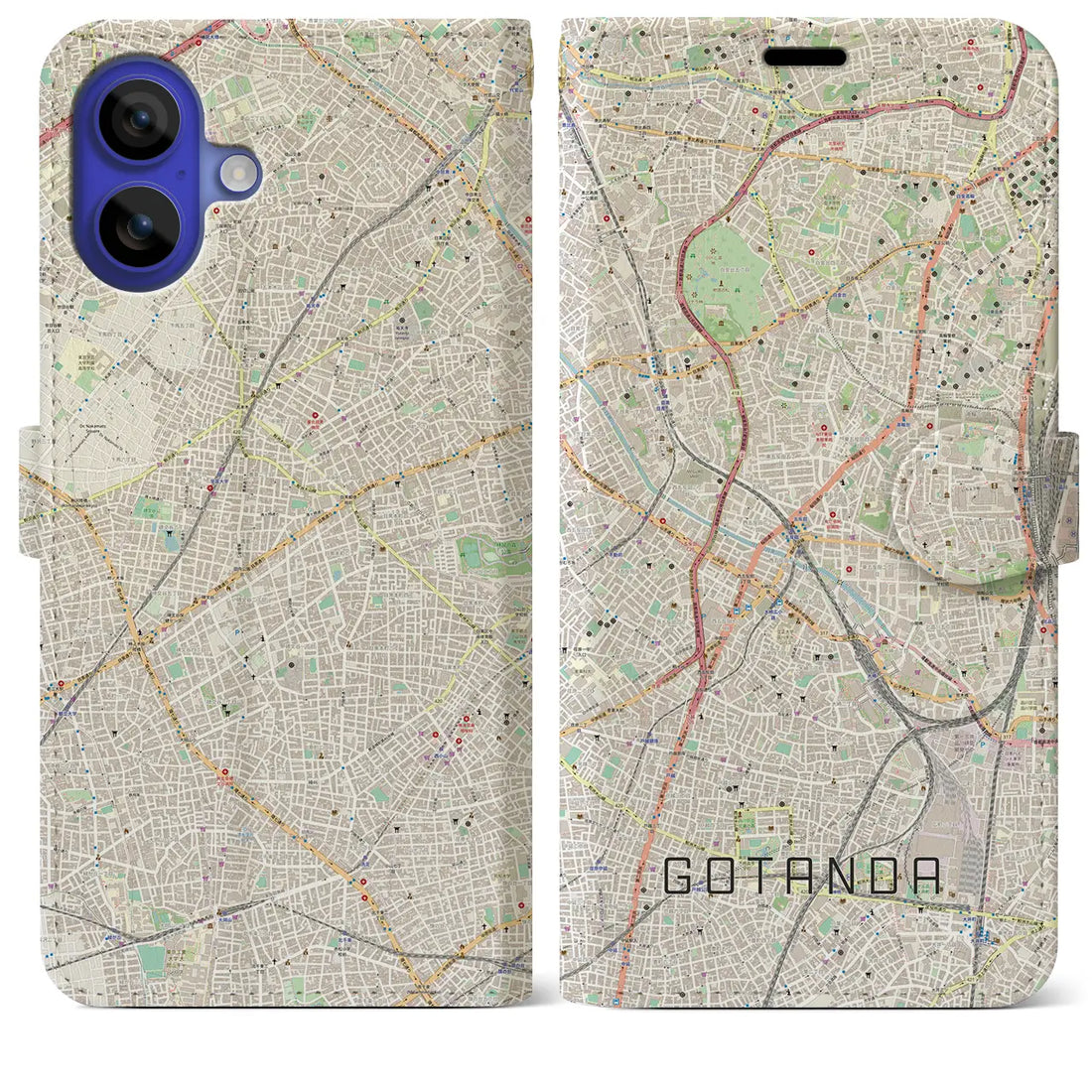 【五反田(東京都)】地図柄iPhoneケース(手帳タイプ)ナチュラル・iPhone 16 Pro Max 用