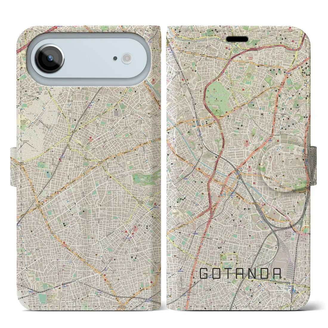 【五反田（東京都）】地図柄iPhoneケース（手帳タイプ）モノトーン・iPhone 17 Pro Max 用