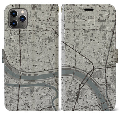 【五反野（東京都）】地図柄iPhoneケース（手帳タイプ）モノトーン・iPhone 11 Pro Max 用