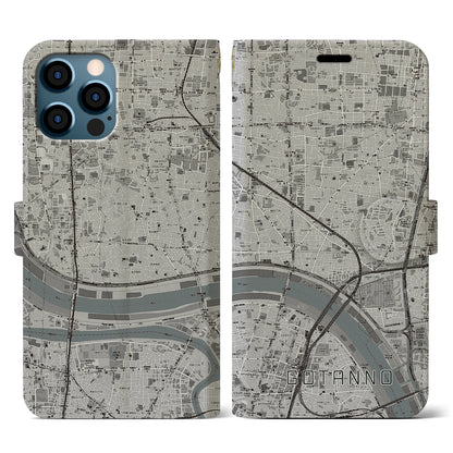 【五反野（東京都）】地図柄iPhoneケース（手帳タイプ）モノトーン・iPhone 12 / 12 Pro 用