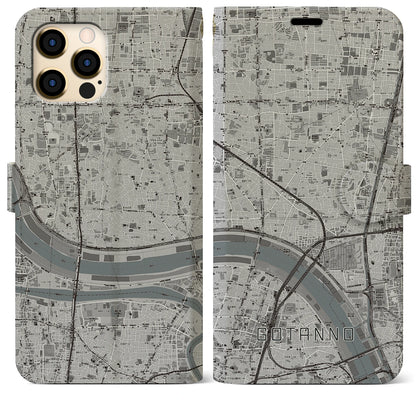 【五反野（東京都）】地図柄iPhoneケース（手帳タイプ）モノトーン・iPhone 12 Pro Max 用