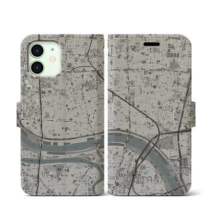 【五反野（東京都）】地図柄iPhoneケース（手帳タイプ）モノトーン・iPhone 12 mini 用