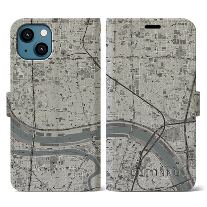 【五反野（東京都）】地図柄iPhoneケース（手帳タイプ）モノトーン・iPhone 13 用