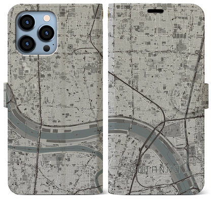 【五反野（東京都）】地図柄iPhoneケース（手帳タイプ）モノトーン・iPhone 13 Pro Max 用