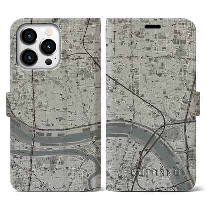 【五反野（東京都）】地図柄iPhoneケース（手帳タイプ）モノトーン・iPhone 13 Pro 用