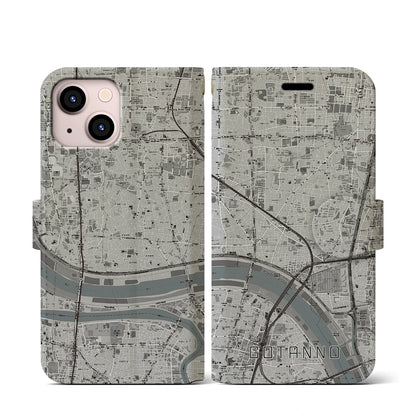 【五反野（東京都）】地図柄iPhoneケース（手帳タイプ）モノトーン・iPhone 13 mini 用