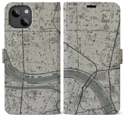 【五反野（東京都）】地図柄iPhoneケース（手帳タイプ）モノトーン・iPhone 14 Plus 用